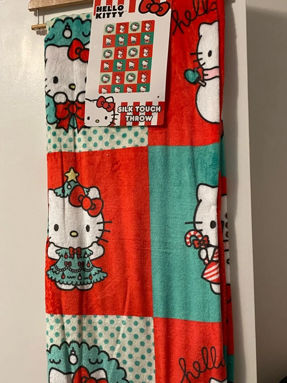 Hello Kitty Red & Green Holiday Plush Throw Blanket